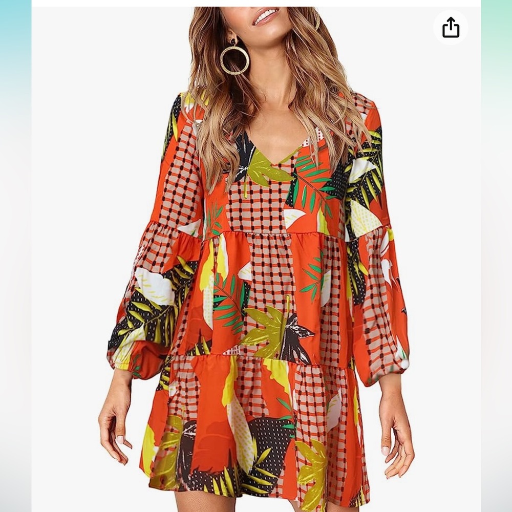 Red colorful tropical dress
